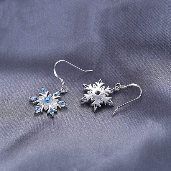 ❄️ 0.92ctw Swiss Blue Topaz Snowflake Earrings - Picture 3 of 7